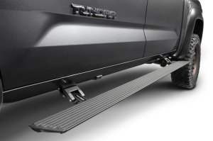 Toyota Tundra Electric Running Boards - Go Rhino - VoltStep Electric, 6-inch, Dual-Motor, Integrated LED, Magnetically-Activated Door Switches - Textured Black Powder Coat - `22-`24